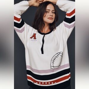 Daily Practice Go Team Embroidered Henley Top Sweater Size Large NWT